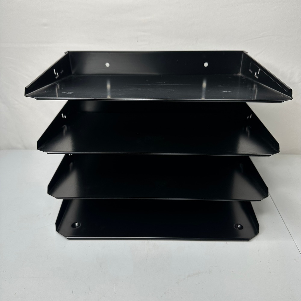 Steelmaster Lit-Ning Vintage Black Metal 4 Tier Slanted Desk File Sorter USA